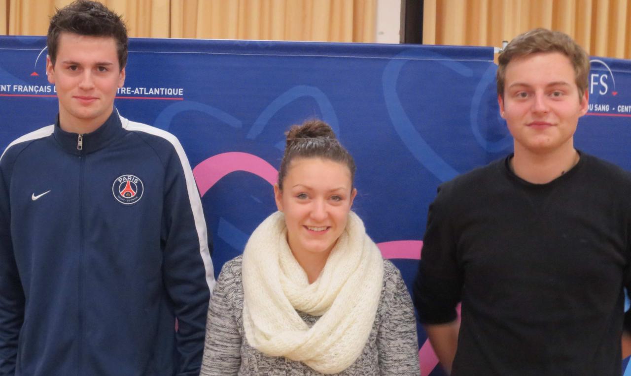 Emilie, Luc et Dylan, nouveaux donneurs à Chasseneuil le 29.01.2015